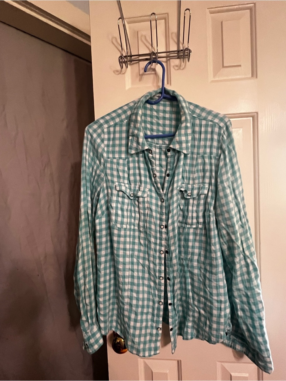 Maurices Turquoise and White Gingham snap Button-Up
